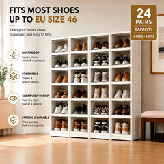 6-Layer Stackable Shoe Storage Organiser | Foldable Clear Shoe Box Cabinet | Space-Saving Shoe Rack for Bedroom & Entryway