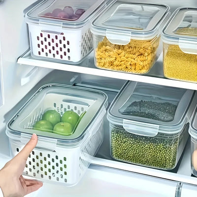 Airtight Food Storage Containers Set of 4 | Stackable Fridge Organiser Boxes | Leak-Proof Meal Prep Containers for Fruits & Vegetables