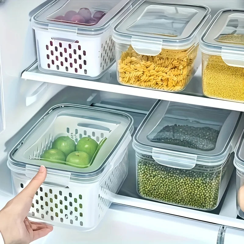 Airtight Food Storage Containers Set of 4 | Stackable Fridge Organiser Boxes | Leak-Proof Meal Prep Containers for Fruits & Vegetables
