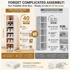 6-Layer Stackable Shoe Storage Organiser | Foldable Clear Shoe Box Cabinet | Space-Saving Shoe Rack for Bedroom & Entryway