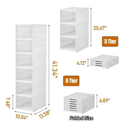 6-Layer Stackable Shoe Storage Organiser | Foldable Clear Shoe Box Cabinet | Space-Saving Shoe Rack for Bedroom & Entryway