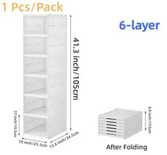6-Layer Stackable Shoe Storage Organiser | Foldable Clear Shoe Box Cabinet | Space-Saving Shoe Rack for Bedroom & Entryway