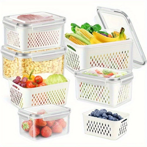 Airtight Food Storage Containers Set of 4 | Stackable Fridge Organiser Boxes | Leak-Proof Meal Prep Containers for Fruits & Vegetables