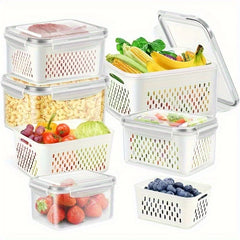 Airtight Food Storage Containers Set of 4 | Stackable Fridge Organiser Boxes | Leak-Proof Meal Prep Containers for Fruits & Vegetables