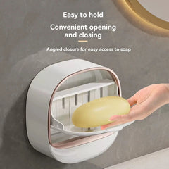 Wall-Mounted Soap Holder with Drainage | Waterproof Bathroom Soap Dish | No-Drill Shower Soap Box Organiser
