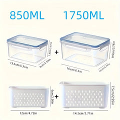 Airtight Food Storage Containers Set of 4 | Stackable Fridge Organiser Boxes | Leak-Proof Meal Prep Containers for Fruits & Vegetables