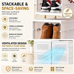 6-Layer Stackable Shoe Storage Organiser | Foldable Clear Shoe Box Cabinet | Space-Saving Shoe Rack for Bedroom & Entryway