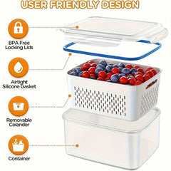 Airtight Food Storage Containers Set of 4 | Stackable Fridge Organiser Boxes | Leak-Proof Meal Prep Containers for Fruits & Vegetables