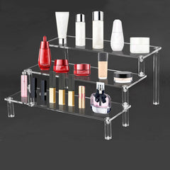 Acrylic Tiered Display Stand | Clear Organiser Shelf for Perfume, Skincare & Cosmetics | 1–4 Tier Transparent Storage Rack