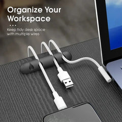 Silicone Cable Management Clips | Self-Adhesive Cable Organiser for Desk | Wire Holder for Phone, Mouse & Keyboard Cables